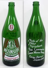 Circa 1965 Nezinscot Beverages ACL Green Glass Soda Bottle ~ Turner, Maine 28 oz