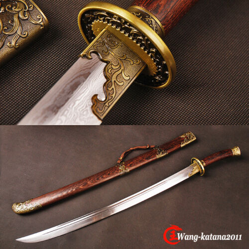 95CM Phoenix Chinese Damascus Folded Steel Handmade Qing Dynasty DAO Sharp Sword - Afbeelding 1 van 12