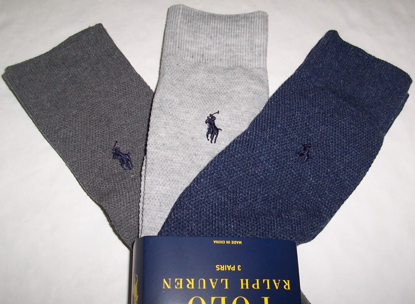 Polo Ralph Lauren 3 PAIA calze pantalone blu grigio nuove con etichette uomo 10 13 PONY