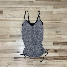 Athleta Bra Cup Tankini Swim Adjustable Scrunch Sides Top Black White 34 D/DD