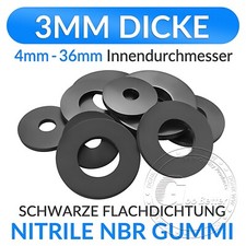 NBR Gummidichtung Dichtung Flachdichtung Dichtungsring 3mm Stärke, ØInnen 4-36mm