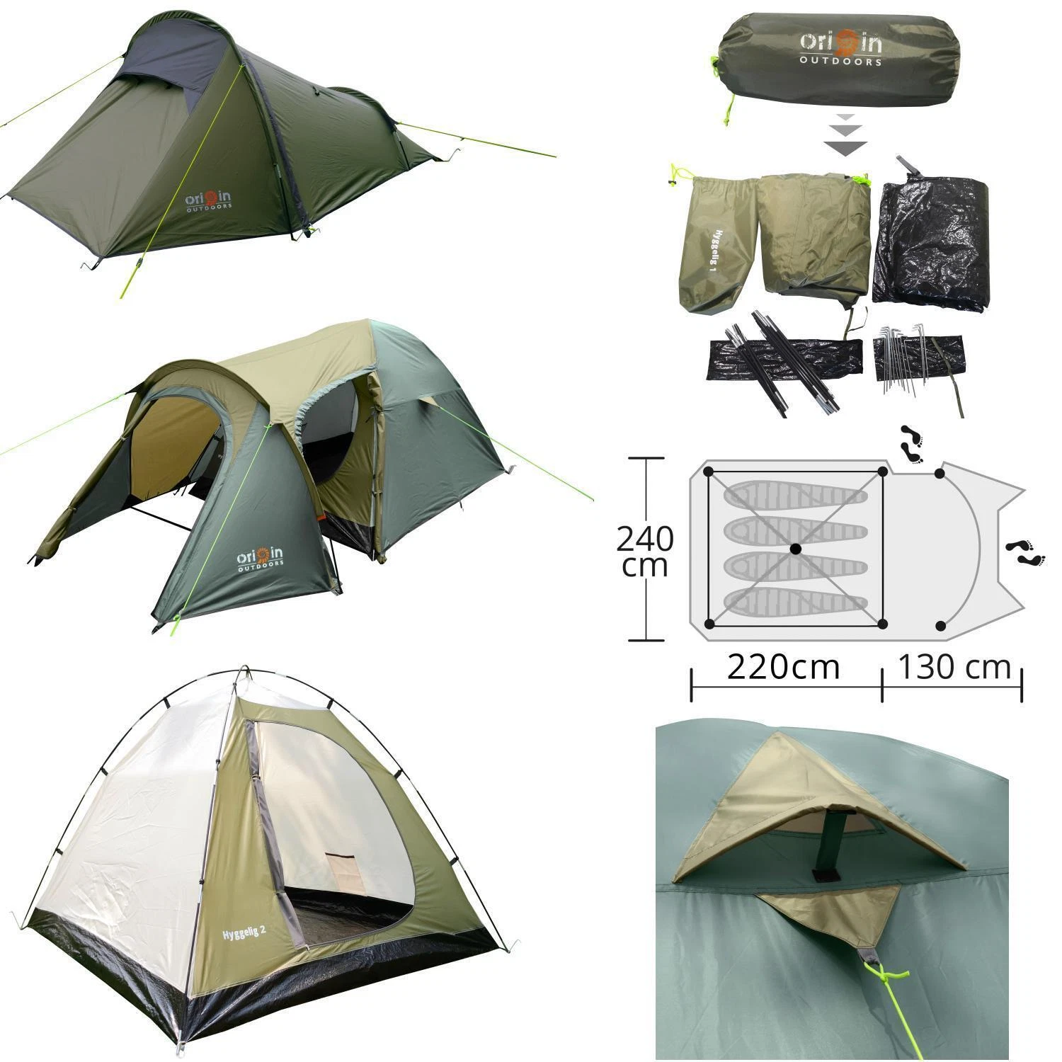 Hyggelig Family Tent - 1-4 Person Dome Tent, Waterproof