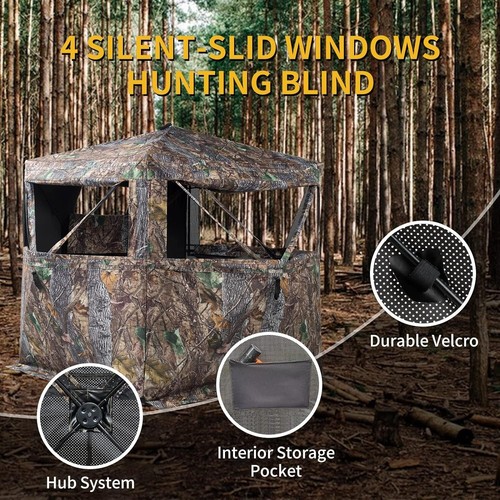360-Degree See-Through Hunting Blind for 2-3 Persons | Portable Camouflage Tent - Picture 6 of 8