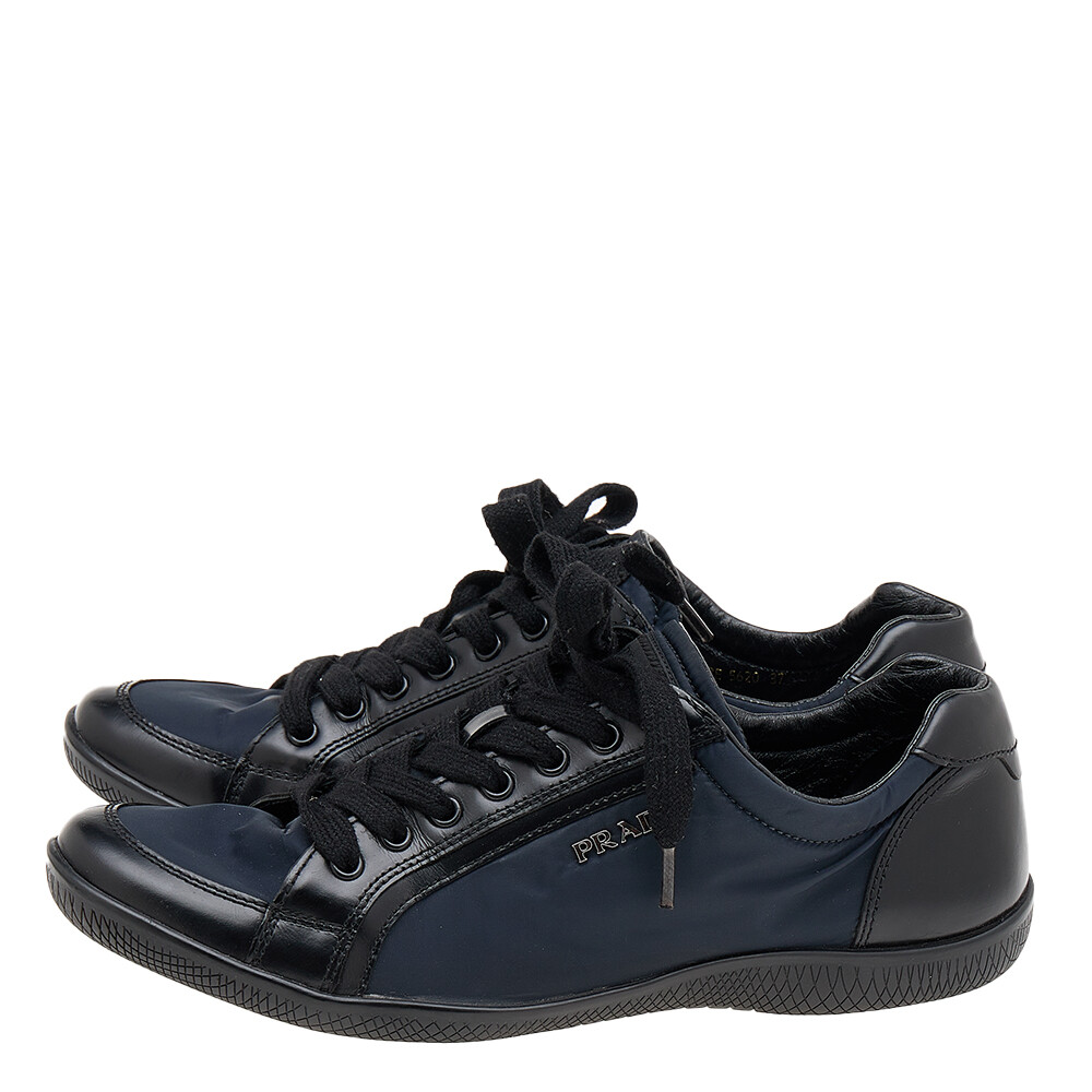 Prada Sport Navy Blue/Black Nylon And Leather Low Top Prada Sport Navy Blue/Black Nylon And Leather Low Top