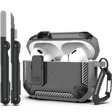 AirPods Pro 2 Case Hard Shell Military Armor w/Lock  Cleaner Kit Grey