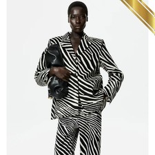 H&M Zebra Print Women Single-Breasted Twill Blazer White - NWT Original 2026