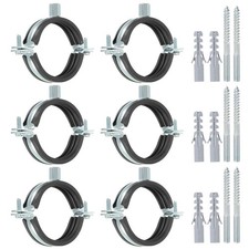 6 Pcs 2.9-3.1inch Heavy Duty Adjustable Split Ring Pipe Hanger, Silver/Black