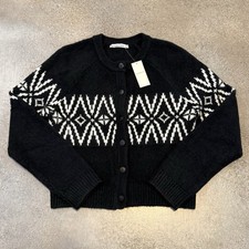 NWT Abercrombie  Fitch Fair Isle Cardigan Sweater Womens S Black Nordic Crew