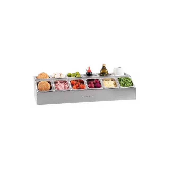 Support inox 12 bacs GN 1/6 incliné pour un service ergonomique
