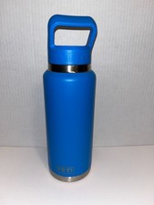 YETI Rambler 36 Oz Big Wave Blue Bottle w/Color Match Straw Cap Used 