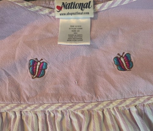 National Purple Embroidered House Dress Muumuu 100% Cotton Butterflies 2XL - Picture 7 of 8