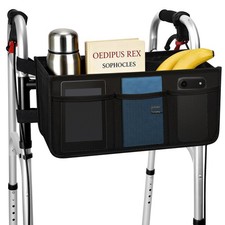 Dotday Upgraded Walker Basket with Cup Holder, Foldable Bag Black
