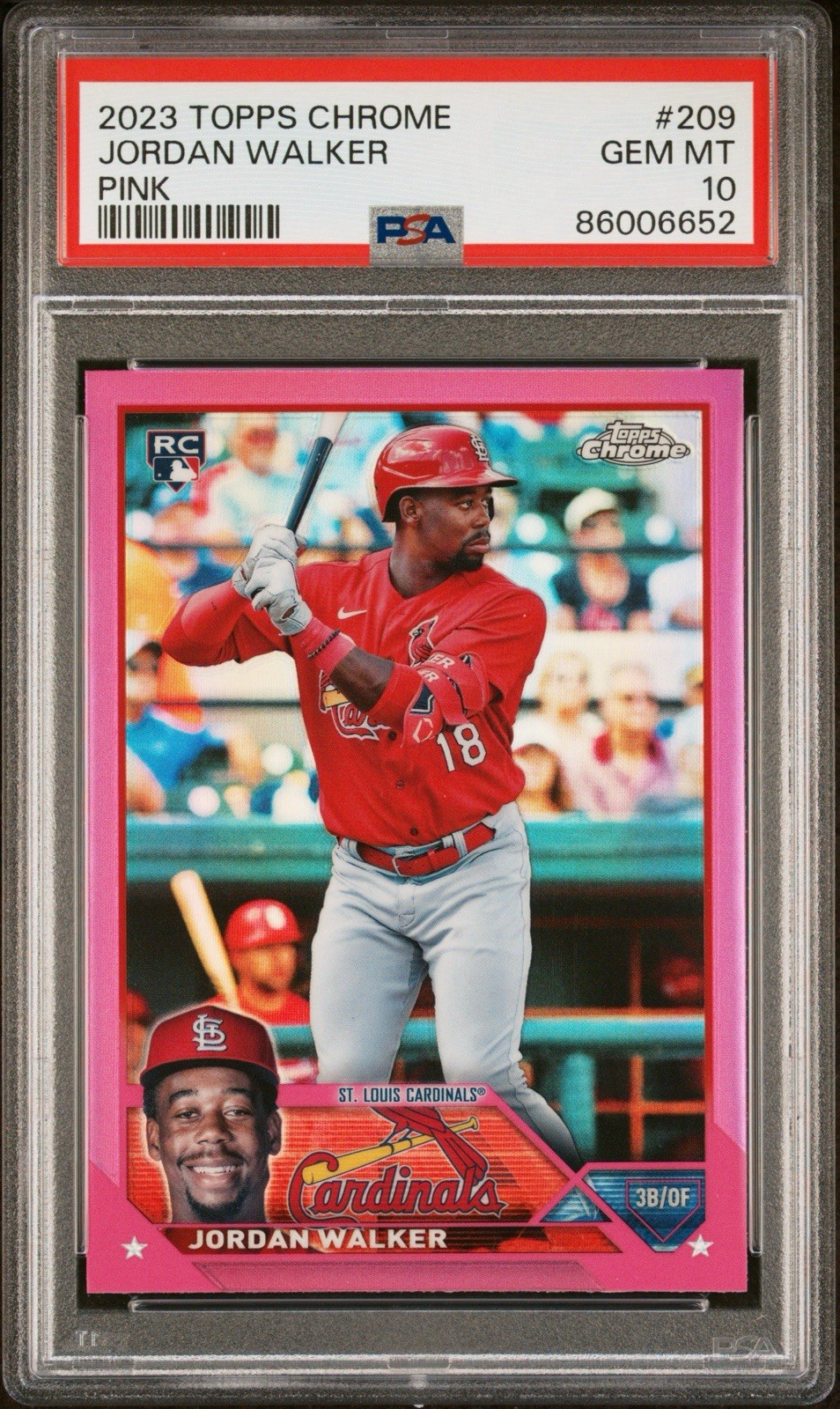 JORDAN WALKER 2023 Topps Chrome #209 PINK REFRACTOR Rookie RC PSA 10