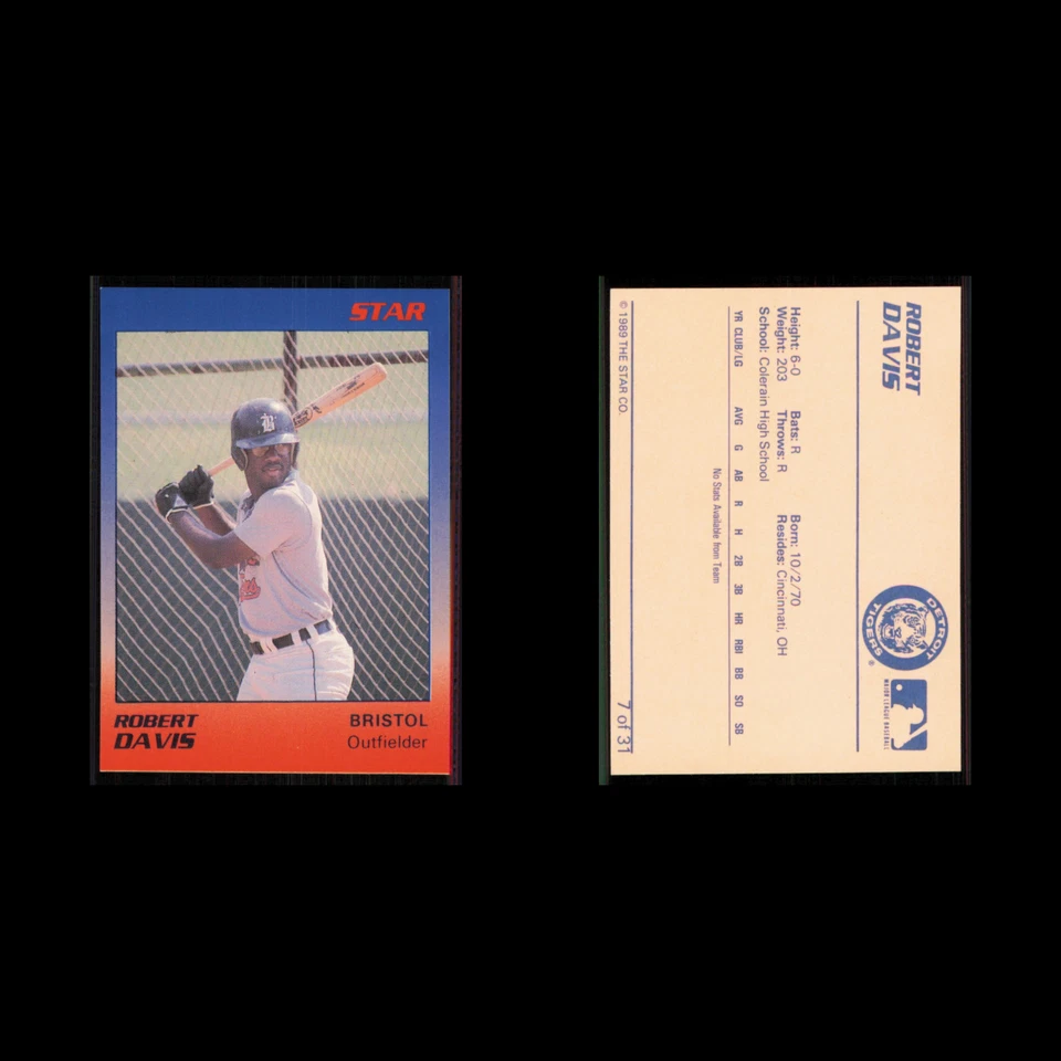 Robert Davis #7 1989 Star Minor League Bristol Tigers Baseball Card MLB NM - Image 3 of 3