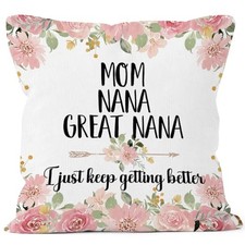 Pink Floral Great Nana Gifts Throw Pillow Covers 18x18, Mom Nana Great Nana-3