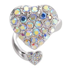 Kirks Folly All For Love Adjustable Ring (Sterling Silvertone/Crystal AB)