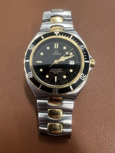 Omega Seamaster 200m Pre Bond 18K Gold Bezel Links Quartz Ref.396.1041