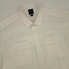 Brooks Brothers Pilot Shirt Mens 17.5 Cotton White Solid Epaulets United Airline
