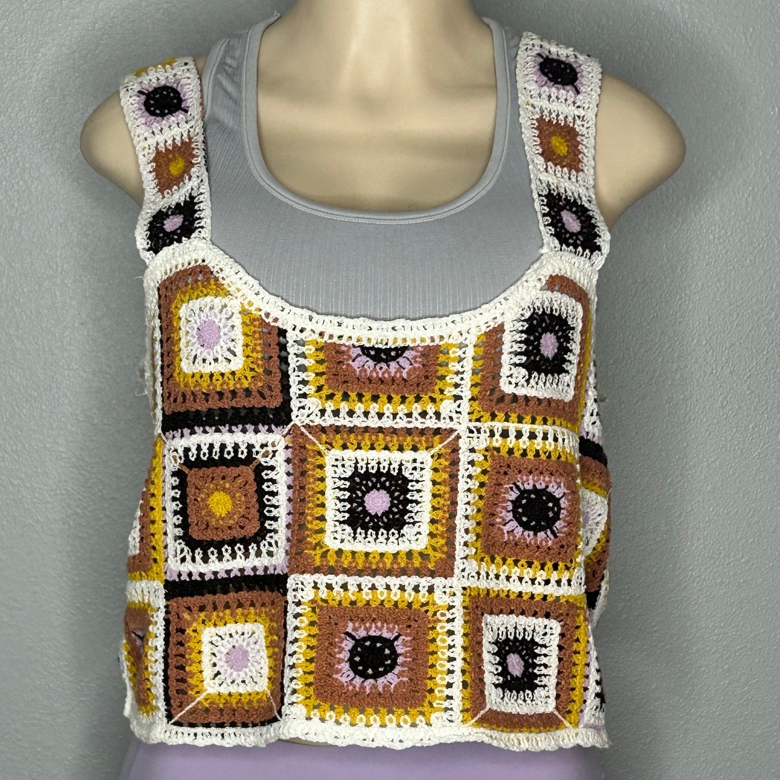 Rebellion Crochet Granny Square Tank Top Boho Festival Hippie