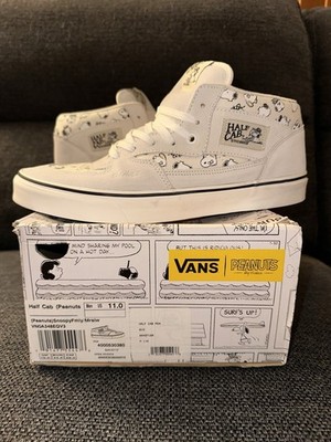 VANS Half Cab Peanuts Snoopy White Black Men's Skate Shoes Canvas Suede Size 11