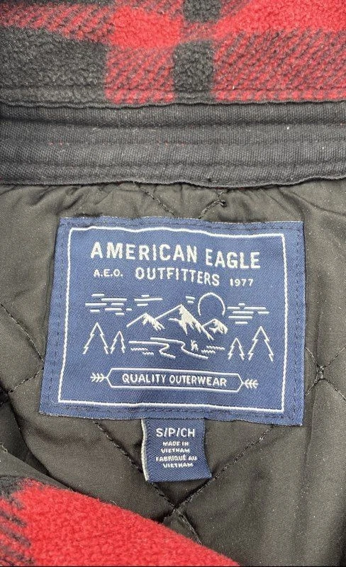 American Eagle Outfitters Mens Black Red Plaid Flannel Shirt Jacket Size Small - Image 3 of 4