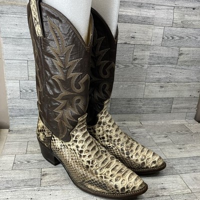 VTG Dan Post Python Snakeskin Boots Mens 9 D Brown Leather Western Cowboy USA