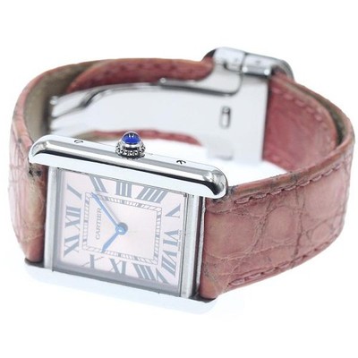 CARTIER TANK SOLO SM W5200000 24mm SS Pink Dial Leather Strap