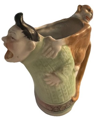 Antique Schafer & Vater Asian Man with Monkey Figural Creamer Germany 4'' - #6860