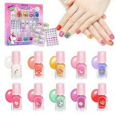 MU Unicorn Fantasy Kids Nail Polish Kit - 10 Water Based Polish Colors and Pr...