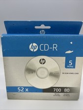 CD-R 5 Pack HP 52X 700 MB CDs with Slim Jewel Cases 80 mins Music 700 MB Data