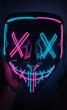 LED Light-up Halloween Mask - Scary, Pink Ice Blue, for Cosplay Parties