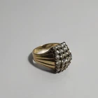 Vintage Sterling Vermeil CZ Ring Domed 4 Row Pavé Signed 925 JRC ISC TM Sz 9
