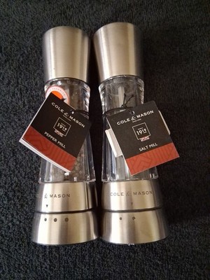 Cole & Mason Derwent Stainless Steel Salt & Pepper Grinder Set 7.5 New Open Box