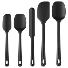Silicone Spatula Set Food Grade Rubber Ergonomic Heat Resistant Black 5 PCS