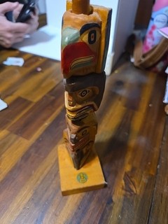 Vintage Native American Indian Hand Carved Wooden Painted Totem Pole 8.5”
