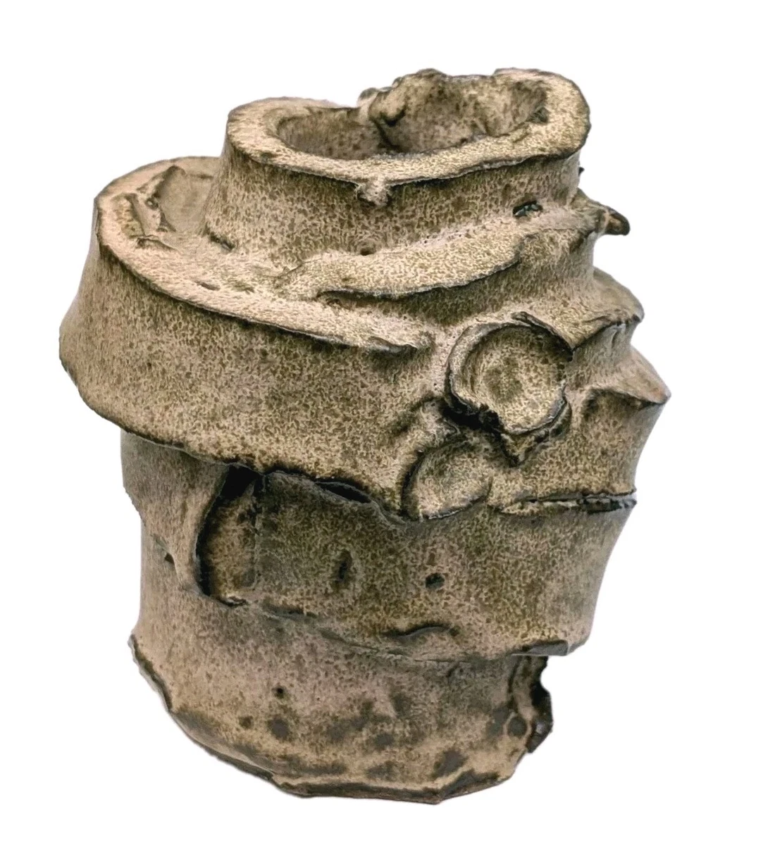 Brutalist Art Pottery Face Sculpture Kurinuki Stoneware Vase Wabi Sabi Studo MCM