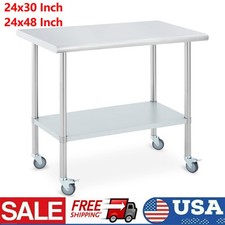 24x30/48in Stainless Steel Commercial Kitchen Work Food Prep Table w/ Casters