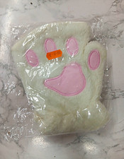 Kids Faux Fur Paw Print Lined Mittens White/Pink One Size Warm Winter