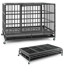 48" Foldable Heavy-Duty Metal Dog Cage W/ Lockable Rolling Casters Black