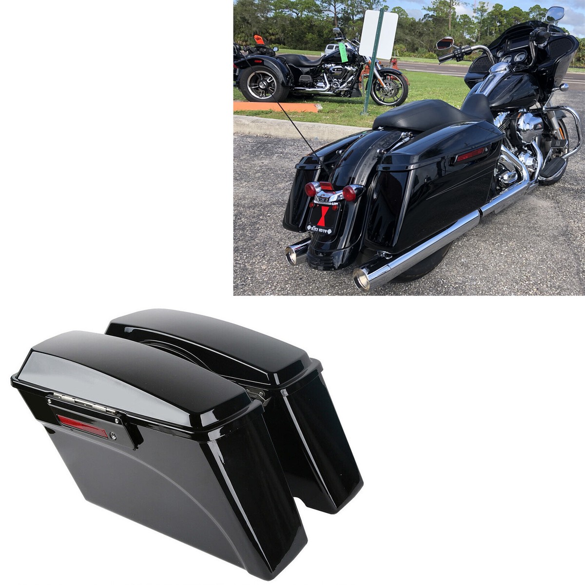 Vivid Black Hard SaddleBags w/Latches For Harley Touring Street