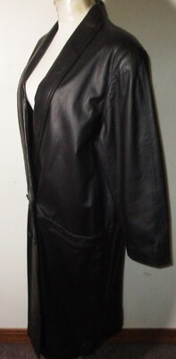 Women's International LEATHER Connection Black Double Breasted Leather Coat MP
