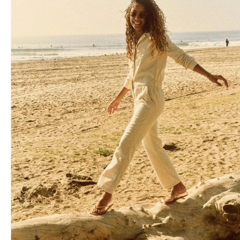 FAHERTY Overland Twill Jumpsuit Stretch Organic Cotton Natural NWT Size S