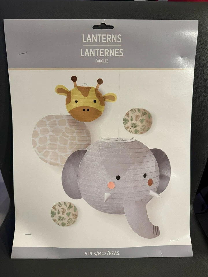 Linternas de papel suaves Jungle Hello Baby para baby shower 5 por paquete Foto 2 de 3