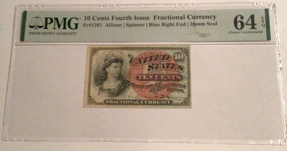 Fr-1261 $0.10 Fourth Issue Civil War Era Fractional Currency PMG 64 EPQ - Image 2 of 4