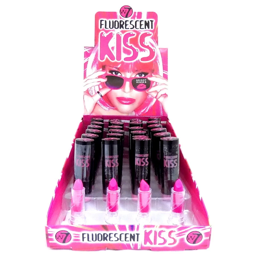 24 W7 fluoreszierende Kuss Lippenstifte auf Display Party Farbtöne Großhandelsauflösung Neu