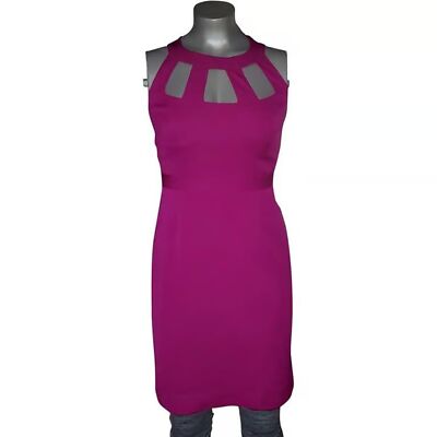 Elie Tahari Silk Halter Sheath Dress Sleeveless Knee Length Dress Magenta Sz 4