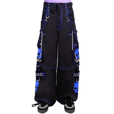 Puritues Blue Skull Gothic Cyber Chain Jeans Punk Cotton Rock Steampunk Pants