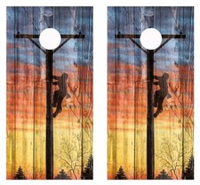 Electrical Lineman Barnwood Cornhole Board Wraps FREE LAMINATION 2404