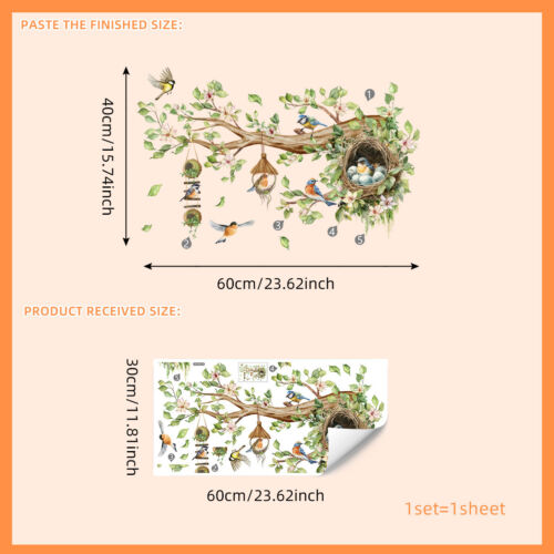 Birds Tree Branch Window Stickers Floral Green Leaves Bird Nest Decals Decor - Picture 2 of 6