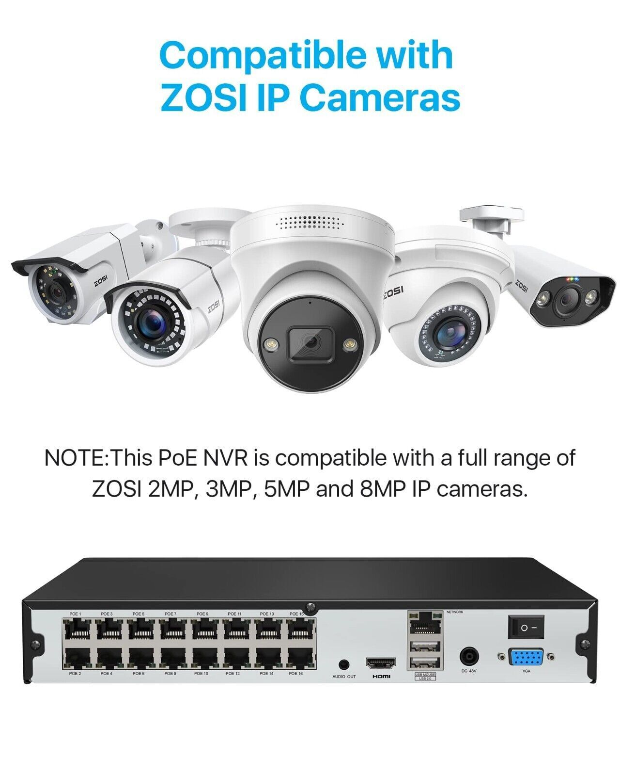 ZOSI 16CH 4K NVR 3K 12pcs 120ft Night Vision 5MP PoE IP Outdoor Cameras 4T